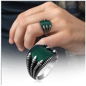 Resim Pençeli Model Yeşil Akik Taşlı 925 Gümüş Erkek Yüzük 