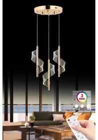 Resim İstanbul Avize Mira 3'lü Gold Kumandalı 3 Renk Led Lüx Modern Ledli Avize 