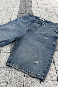 Resim YIRTIK DETAYLI RETRO KOT ŞORT • MAVİ 3414 - 30 