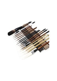 Resim Çin Kaligrafi Fırçaları Seti Yazı Kağıdı Rulo Tutucu İle 