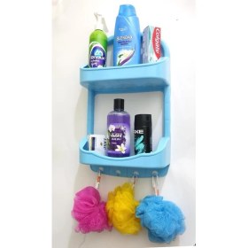 Resim Abn Türk 2 Katlı Mavi Banyo Rafı Askılı Şampuanlık 47X27 Ömür Boyu Paslanmaz Heryere Tek Kanca Pratik Montaj 