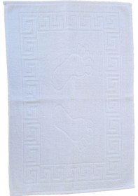 Resim 2 Li Ayak İzli Banyo Paspas 100 Pamuklu Ayak Havlusu 50x70 Cm Beyaz 