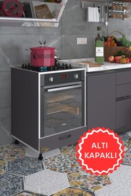 Resim Kenzlife Ankastre Modülü Kabini Malik Ejder Mat Gri Renk 85*60*57 Fırın Ocak Dolabı Altı Kapaklı Ayarlı Ayak 