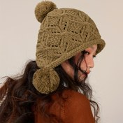 Resim Kadınlar için Japon Retro Slouchy Beanie Pom-Pomlu - Noel için Katlanabilir Sıcak Kışlık Şapka, Elastik Esnek Uyum, Soğuk Hava Aksesuarı, Toprak Stili, Dokulu Örgü 