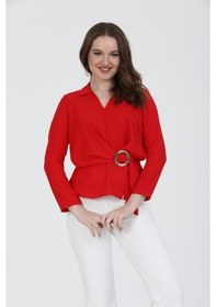Resim Kadın Erkek Yaka Kemer Detaylı Gömlek Kırmızı 001 