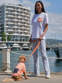 Resim Şeftali Rengi Köpek ve İnsan Tişört Kombini - S / S 
