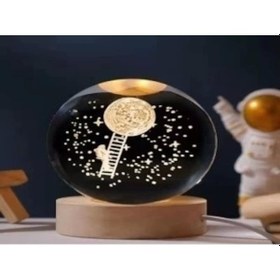 Resim Dekoratif Merdivenli Astronot Ve Ay Tasarımlı Ahşap Altlıklı Işıklı Cam Küre Cam:6cm Ahşap:2cm Çok Renkli 