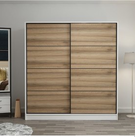 Resim Minar Kale 2 Kapaklı Sürgülü Dolap 180 Cm - Beyaz/dore 210cm 