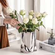 Resim 1 adet Premium Sense Light Luxury Vazo Süs, Yaratıcı Elektrokaplama Altın/Gümüş Seramik Vazo, Simülasyon Çiçek Dekorasyon Çiçek Vazo, Estetik Oda Dekoru, Ev Ofis Kitaplık Raf Dekoru Modern Çiftlik için İdeal 