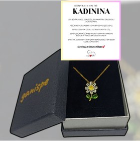 Resim ganispe "Dünyanın En İyi Kadınına" Papatya Çelik Kolye Mesaj Kartı v Hediye Kutusu 