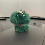 Resim Kristal Tasli Tuylu Sallanan Zip Zip Pufi Arac Ici Torpido Susu Yesil 