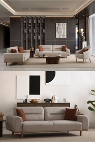 Resim Velura Home & Living Efruz Koltuk Takımı 3 3 1 1 & Mekanizmalı Genişleyebilir Yataklı Koltuk - Krem Keten Kumaş 