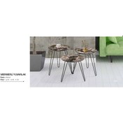 Resim Zigon Osm Yuvarlak Model Metal V Ayak Ahşap Mermer Renk Tabla It 