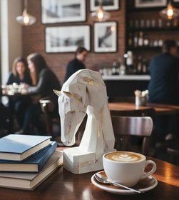 Resim Dekoratif Kitap Tutucu Kübit At Figürlü Biblo Beyaz Gold Eskitme 