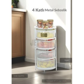 Resim 4 Katlı Sebzelik Açılır Metal Patates Soğan Sepeti Paslanmaz Meyvelik Organizer Sepet Beyaz 