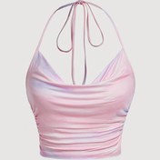 Resim Kadınlar için Seksi Omuzsuz Halter Yaka Tie-Dye Tank Top - Hafif, Nefes Alabilir Sırtı Açık Tasarım Plaj, Partiler ve Festivaller İçin - Tüm Sezonlara Uygun Esnek Polyester/Elastan Karışımı 