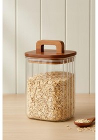 Resim Akasya Kapaklı Borosilikat Cam Kavanoz Kare Saklama Kabı / Erzak Kutusu Saydam 