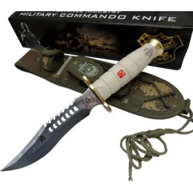 Resim Kuzgun Ticaret Bfs Beyaz Kurt Tırtıklı Oluklu Komando Bıçağı 30 cm - Kamuflaj Kılıflı 