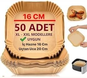 Resim Airfryer Pişirme Kağıdı, Fritöz Yağlı Kağıdı, Yanmaz Kağıt 50 Adet (KARE) 
