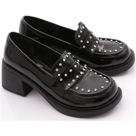 Resim Dgn 2101 Yüksek Taban Taş Detayli Loafer Kadin Ayakkabi SIYAH RUGAN 