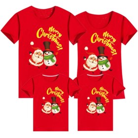 Resim HediyeMania Kırmızı Yılbaşı Tişörtü 4lü Aile Kombini Anne Baba 2 Çocuk Pamuklu Tshirt Merry Christmas Baskılı 