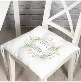 Resim RealHomes Love And Thanks Yaprak Desenli Dijital Baskılı Pofidik Kare Sandalye Minderi 