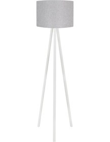 Resim Ahşap Lambader Kumaş Başlık 3 Ayaklı Abajur Gri Beyaz Ly561 