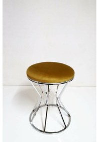 Resim Metal Ayaklı Lüks Puf Tabure Koltuk Gümüş Bronz 