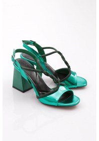 Resim Dgn 808-23y Kadin Bantli Silver Taşli Burgu Aksesuarli Topuklu Sandalet 808-1922-R12454 Yeşil 