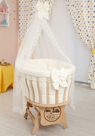 Resim BebeK on For Sepet Beşik Krem Fransız Dantelli Uyku Seti 