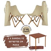 Resim Bag The Joy Kahverengi İskelet Bej Kılıf 60x60x55 CM Kahverengi Masa Ahşap Katlanır Masa Sandalye Seti 