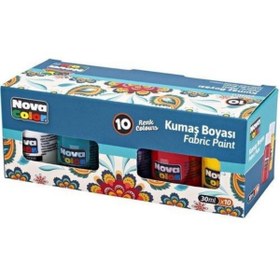 Resim Nova Color Fabric Painting Colours Kumaş Boyası tüp 30 ml 10 Adet Renk Set Kıyafet Elbise Çanta Ayakkabı Boyası 
