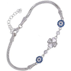 Resim Nagiss Nazar Boncuğu Yonca Yaprağı Kalp Model Zirkon Taşlı 925 Ayar Gümüş Kadın Bileklik 