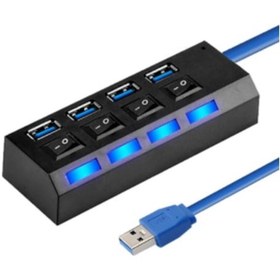 Resim 4 Port USB 3.0 Çoklayıcı Hub Anahtarlı Işıklı On Off Düğmeli 