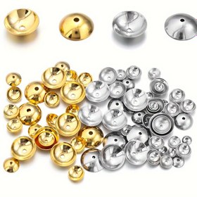 Resim Takı yapımı için 200'ü Paket Yuvarlak Paslanmaz Çelik Boncuk Kapakları, Kendin Yap İnci Ayar Bulguları, Karışık Boyut Çeşitliliği 