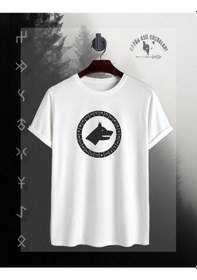 Resim Göktürk Kurdu -%95 Pamuklu Penye Kumaş - Yıkamaya Dayanıklı 1. Kalite Fleks Baskı BEYAZ 