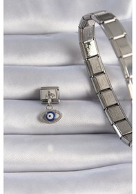 Resim 316l Çelik Gümüş Renk Sallantılı Göz Figür Nazar Boncuk Detay Nomination Charm - Tj-bc1044 Çok Renkli 