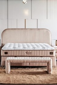 Resim Niron Yatak Line Visco Lüks Baza ve Başlık Seti 160x200 cm Çift Kişilik , Baza ve Başlık Takımı Krem 