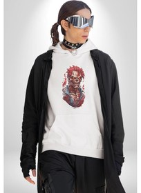 Resim Zombi Kırmızı The Walking Dead Kadın Erkek Beyaz Kapüşonlu Sweatshirt Hoodie Beyaz 