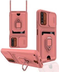 Resim AQUA AKSESUAR Xiaomi Redmi 9t Kılıf Ipli Ve Lens Korumalı Renkli Yüzüklü Askılı Telefon Kılıfı - Pembe 