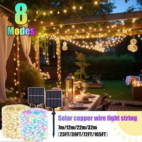 Resim 1 Paket 32m/105ft Solar Işık Zinciri, Su Geçirmez Bakır Tel 8 Modlu Solar Peri Işıkları, Bahçe Avlu Ağaç Noel Parti Düğün Dekorasyonu için 300 LED Noel Işıklar (Sıcak Beyaz, Beyaz, Renkli) 
