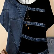 Resim Büyük Beden - Büyük Beden Kadınlar için Rahat Yazlık T-Shirt - Siyah ve Beyaz Çizgili Baskı, Yuvarlak Yaka, Kısa Kollu, Bol Kesim, Rahat Polyester Karışımı, Günlük Giyim için Mükemmel, Bayanlar T-Shirt'leri 