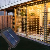 Resim 1PCSolar perde peri ışık dizisi, internet ünlü LED dış mekan atmosfer ışıkları, 100/200/300 LED aydınlatma dekorasyonu, 8 modlar, açık hava kampı, avlu, parti, Noel, yıldızlı gökyüzü romantik dekorasyon ışıkları 