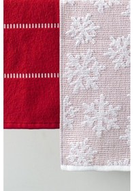 Resim 30x50 Yılbaşı Christmas Yeni Yıl Temalı 2'li Hediyelik Havlu Seti Beyaz - Kırmızı 