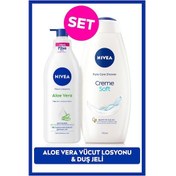 Resim Creme Soft Kremsi Dokunuş Duş Jeli 750ml Ve Aloe Vera Derinlemesine Nemlendirici Vücut Losyonu 400ml 