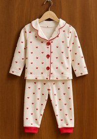 Resim PoliFoni Babies %100 Pamuk Kalp Desenli Kız Bebek Alt Üst Pijama Takımı (1Yaş/2Yaş/3Yaş) 