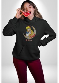 Resim Sailor Moon Ay Savaşcısı Anime Kadın Erkek Siyah Kapüşonlu Sweatshirt Hoodie Siyah 