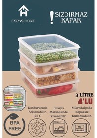Resim 4'lü Sızdırmaz Freshbox Saklama Kabı Mikrodalga Ve Buzdolabı Uyumlu / 3000 Ml Şeffaf Şeffaf 