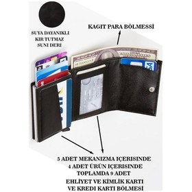 Resim Tuldar Erkek Rfıd Otomatik Çekim Koruyucu Mekanizmalı Kağıt Para Bölmeli Hediyelik Kartlık Cüzdan Tul601 - Taba 