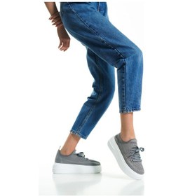 Resim Mubiano H- 101-gr Triko Örme Kumaş Oval Burunlu Bağcık Detay Kadın Gri Yüksek Taban Babet & Loafer Ayakkabı Gri 